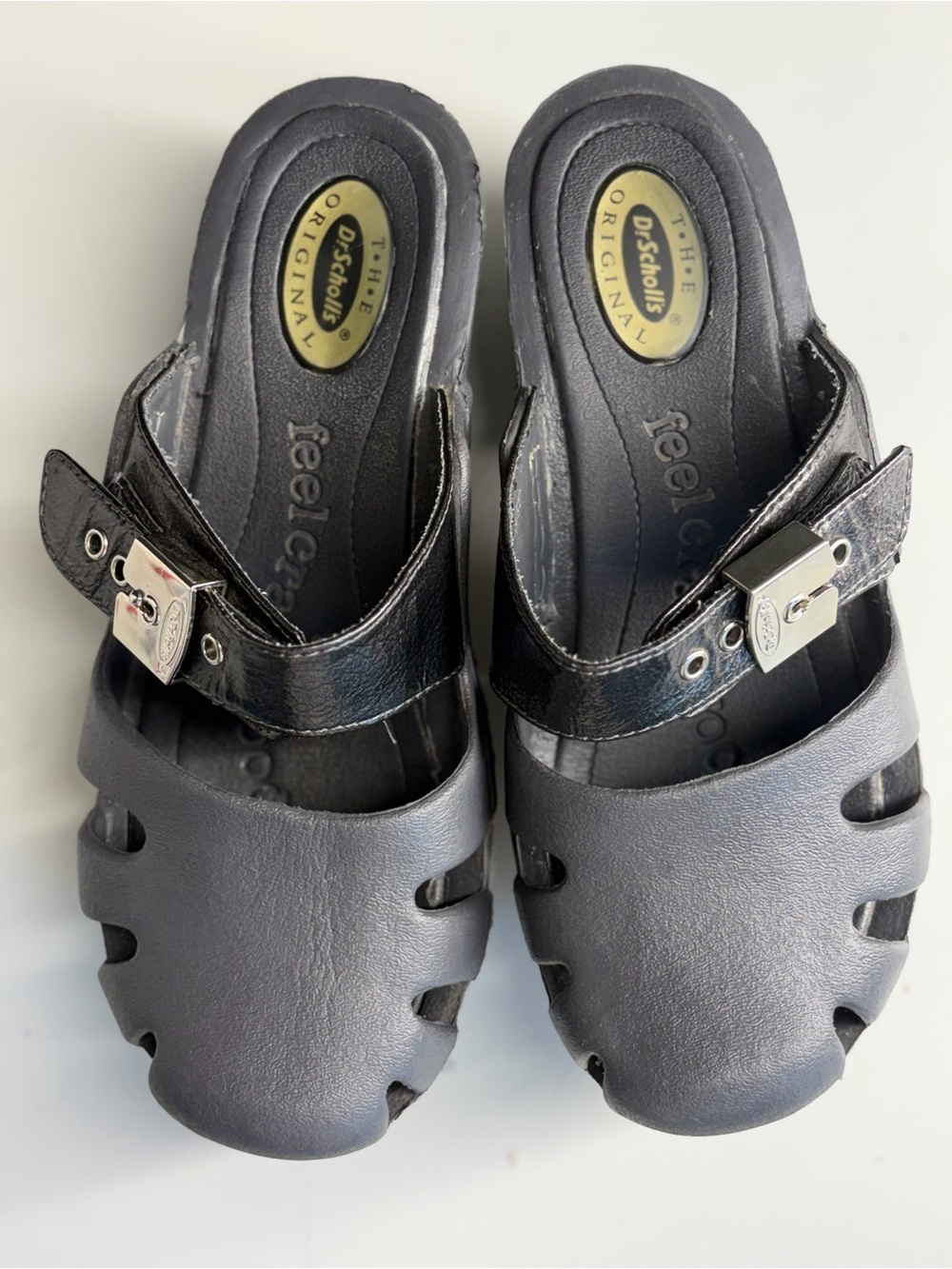 Dr. Scholl's Feel Crazy Good Black Strap Cage Fisherman Clogs size 6